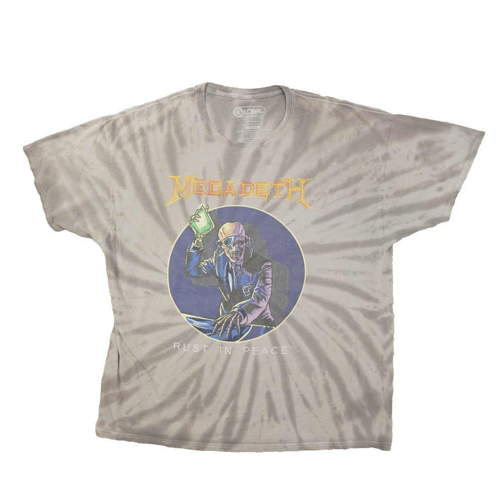 Megadeth Global Rust in Peace‎ T Shirt Men's Large Grey Tie Dye Metal Rock